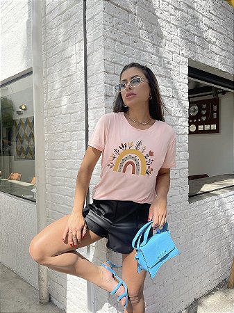 T-SHIRT ARCO-IRIS BOHO DTF ROSA BEBÊ