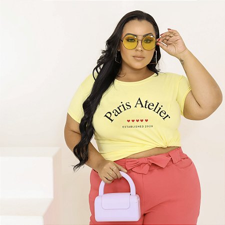 T-SHIRT PLUS SIZE PARIS ATELIER DTF AMARELO BEBÊ XG