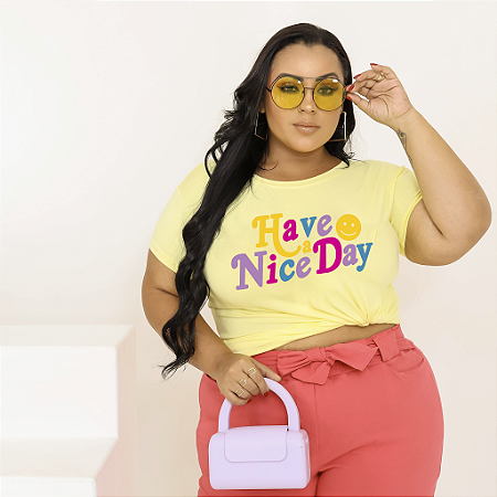 T-SHIRT PLUS SIZE HAVE A NICE DAY DTF AMARELO BEBÊ XG