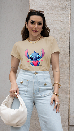 T-SHIRT STITCH CORAÇÃO DTF BEGE