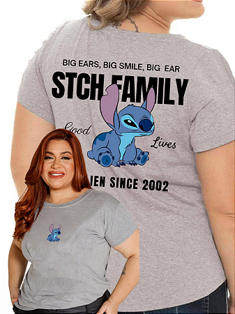 T-SHIRT PLUS SIZE STITCH FAMILY DTF CINZA XG