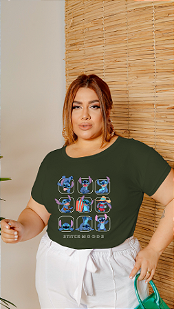 T-SHIRT PLUS SIZE STITCH MOOD DTF VERDE MILITAR XG