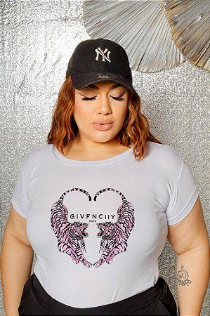 T-SHIRT PLUS SIZE TIGRES CORAÇÃO DTF BRANCO XG