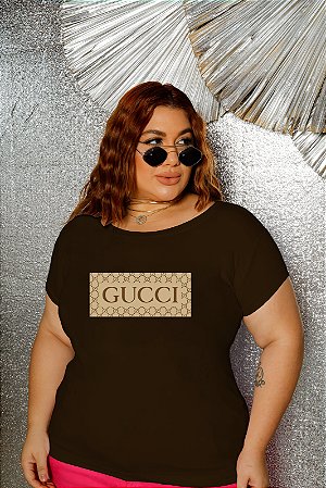T-SHIRT PLUS SIZE PADRÃO GUCCI DTF CHOCOLATE XG