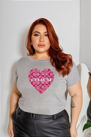 T-SHIRT PLUS SIZE CORAÇÃO COACH DTF CINZA XG