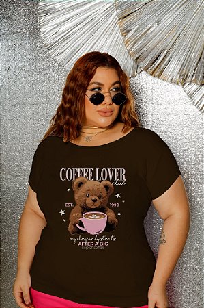 T-SHIRT PLUS SIZE COFFEE LOVER URSO DTF CHOCOLATE XG