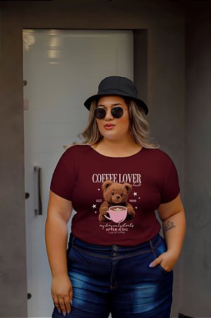 T-SHIRT PLUS SIZE COFFEE LOVER URSO DTF MARSALA XG