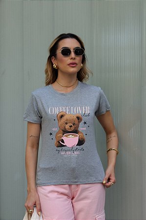 T-SHIRT COFFEE LOVER URSO DTF CINZA