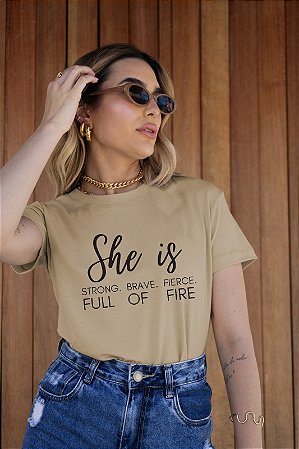T-SHIRT SHE IS DTF BEGE