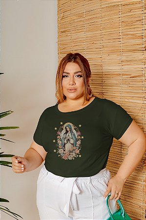 T-SHIRT PLUS SIZE NS DE GUADALUPE DTF VERDE MILITAR XG