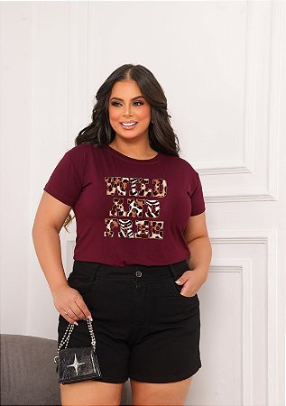 T-SHIRT PLUS SIZE WILD AND FREE DTF MARSALA XG