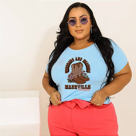 T-SHIRT PLUS SIZE BOTAS NASHVILLE DTF AZUL BEBÊ XG