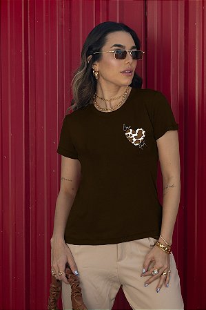 T-SHIRT COW PRINT CORAÇÃO DTF CHOCOLATE