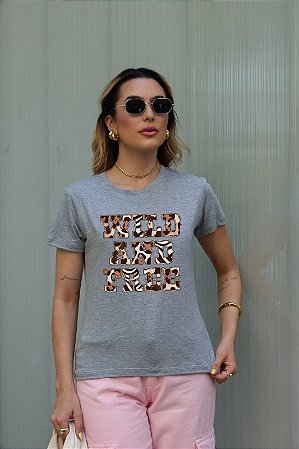 T-SHIRT WILD AND FREE DTF CINZA
