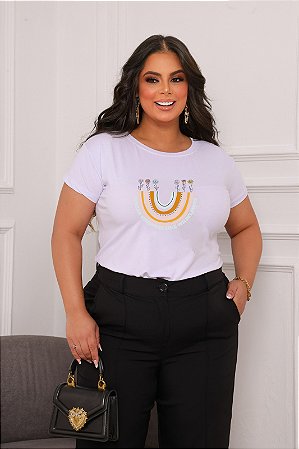 T-SHIRT PLUS SIZE SPREAD ARCO-IRIS DTF BRANCO XG