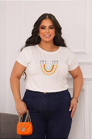 T-SHIRT PLUS SIZE SPREAD ARCO-IRIS DTF OFF WHITE XG