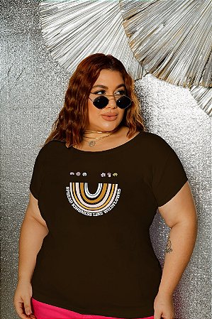 T-SHIRT PLUS SIZE SPREAD ARCO-IRIS DTF CHOCOLATE XG