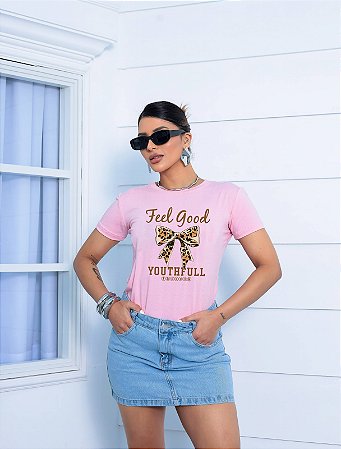 T-SHIRT LAÇO FEEL ANIMAL PRINT DTF ROSA BEBÊ