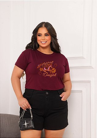 T-SHIRT PLUS SIZE CAVALO COWGIRL DTF MARSALA XG