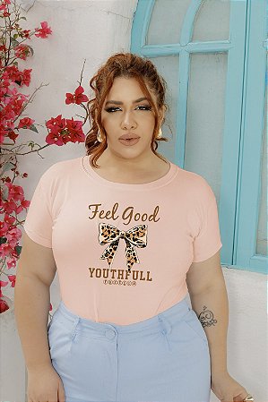 T-SHIRT PLUS SIZE LAÇO FEEL ANIMAL PRINT DTF ROSA BEBÊ XG