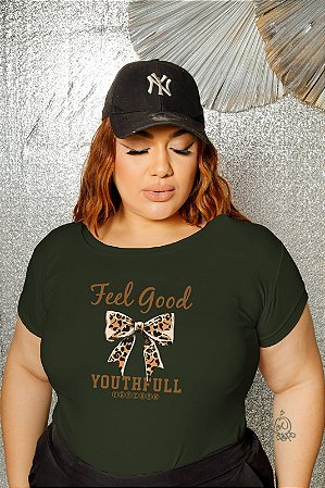 T-SHIRT PLUS SIZE LAÇO FEEL ANIMAL PRINT DTF VERDE MILITAR XG