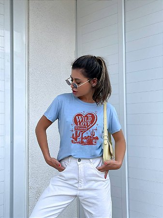T-SHIRT CACTUS WILD LOVE DTF AZUL BEBÊ