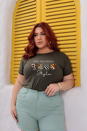 T-SHIRT PLUS SIZE PICK STYLE PRINT DTF VERDE MILITAR XG