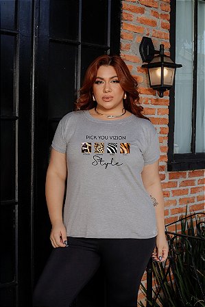 T-SHIRT PLUS SIZE PICK STYLE PRINT DTF CINZA XG