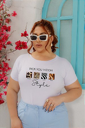 T-SHIRT PLUS SIZE PICK STYLE PRINT DTF BRANCO XG