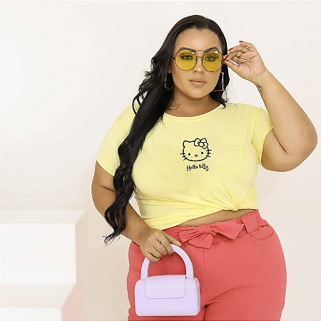 T-SHIRT PLUS SIZE HELLO KITTY DTF AMARELO BEBÊ XG