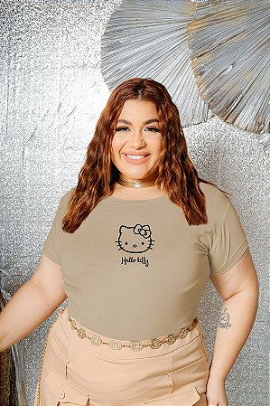 T-SHIRT PLUS SIZE HELLO KITTY DTF BEGE XG