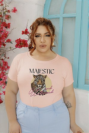 T-SHIRT PLUS SIZE MAJESTIC LEOPARD DTF ROSA BEBÊ XG