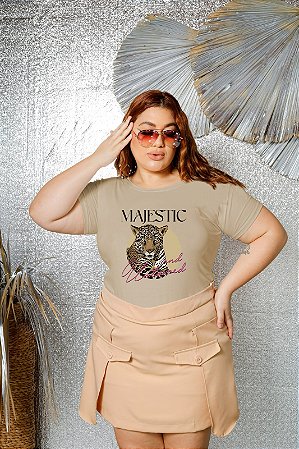 T-SHIRT PLUS SIZE MAJESTIC LEOPARD DTF BEGE XG