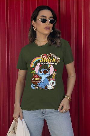 T-SHIRT STITCH ARCO-IRIS DTF VERDE MILITAR
