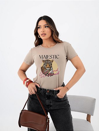 T-SHIRT MAJESTIC LEOPARD DTF BEGE
