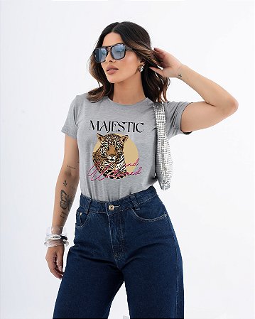 T-SHIRT MAJESTIC LEOPARD DTF CINZA