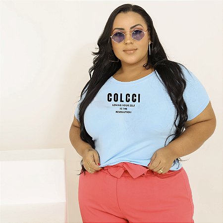T-SHIRT PLUS SIZE COLCCI REVOLUTION DTF AZUL BEBÊ XG