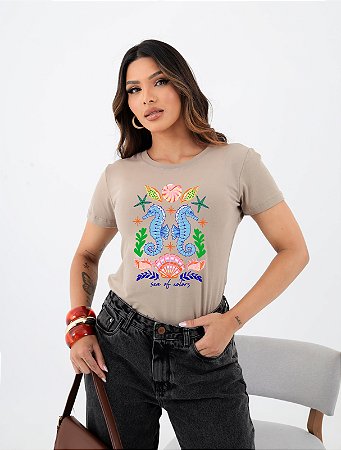 T-SHIRT CAVALO MARINHO SE O DTF BEGE