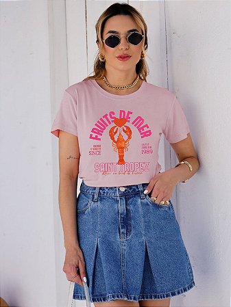 T-SHIRT FRUITS DE MEAR LAGOSTA DTF ROSA BEBÊ