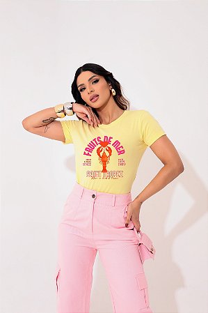 T-SHIRT FRUITS DE MEAR LAGOSTA DTF AMARELO BEBÊ