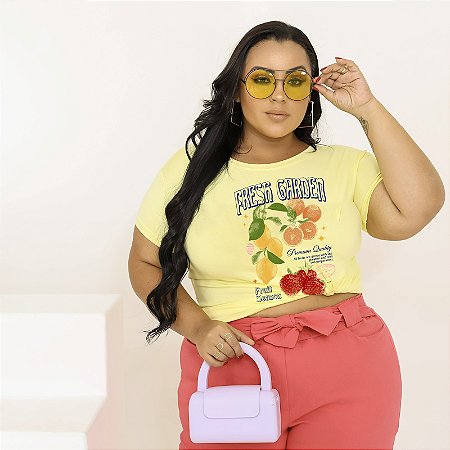 T-SHIRT PLUS SIZE FRUTAS FRESH GARDEN DTF AMARELO BEBÊ XG