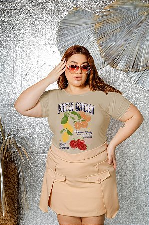 T-SHIRT PLUS SIZE FRUTAS FRESH GARDEN DTF BEGE XG