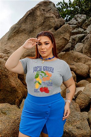 T-SHIRT PLUS SIZE FRUTAS FRESH GARDEN DTF CINZA XG