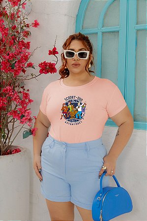 T-SHIRT PLUS SIZE TURMA DO SCOOBY-DOO DTF ROSA BEBÊ XG