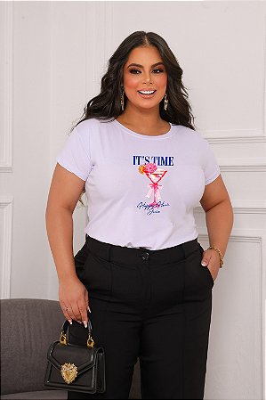 T-SHIRT PLUS SIZE IT'S TIME DRINK DTF BRANCO XG