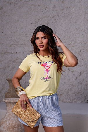 T-SHIRT IT'S TIME DRINK DTF AMARELO BEBÊ