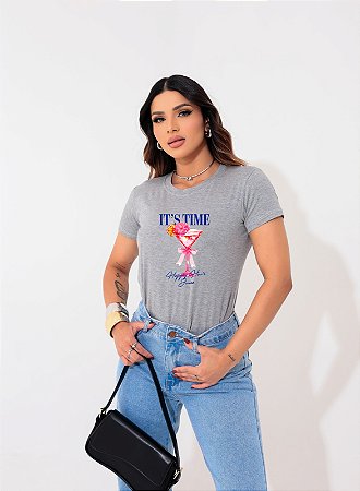 T-SHIRT IT'S TIME DRINK DTF CINZA