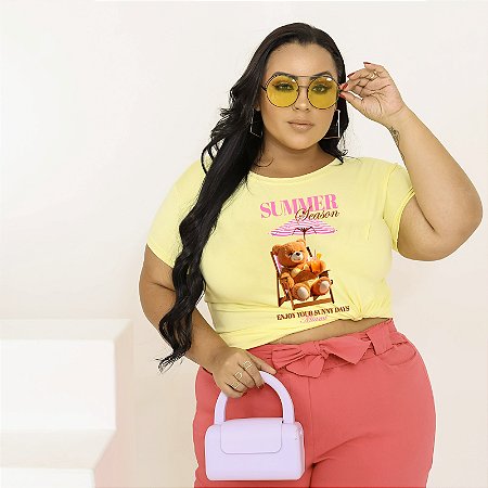 T-SHIRT PLUS SIZE URSO SUMMER SEASON DTF AMARELO BEBÊ XG