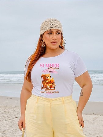 T-SHIRT PLUS SIZE URSO SUMMER SEASON DTF BRANCO XG