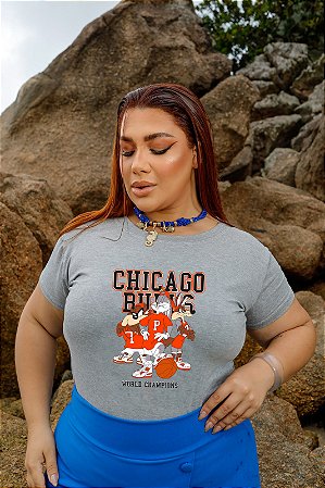 T-SHIRT PLUS SIZE CHICAGO LOONEY TUNES DTF CINZA XG